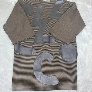 Pom Pom Frank Owen Vintage Sweater Wool Leather Batwing Sleeve‎ Brown Black Sz S